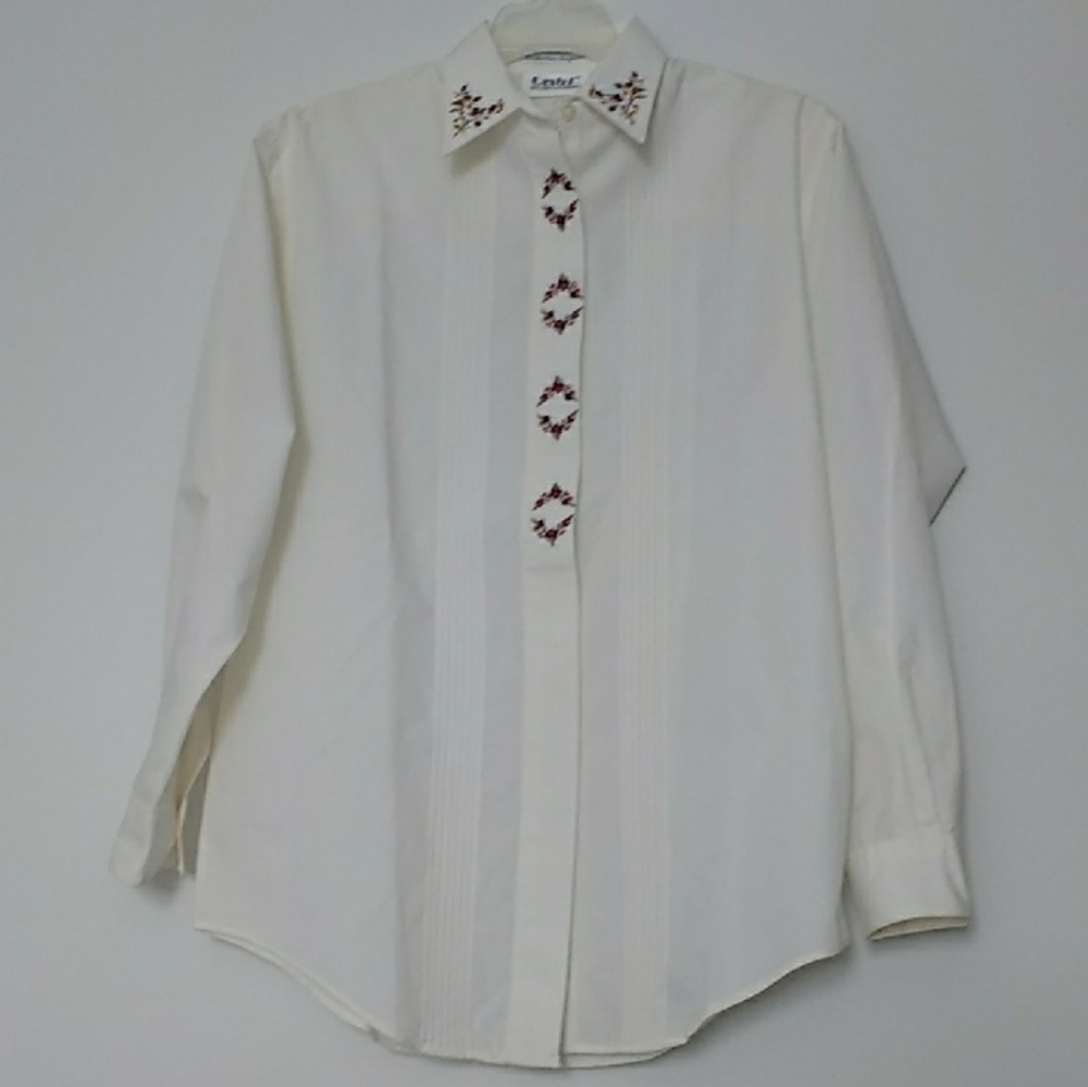 Tabi Embroidered White Blouse with Gold Accents Size Small